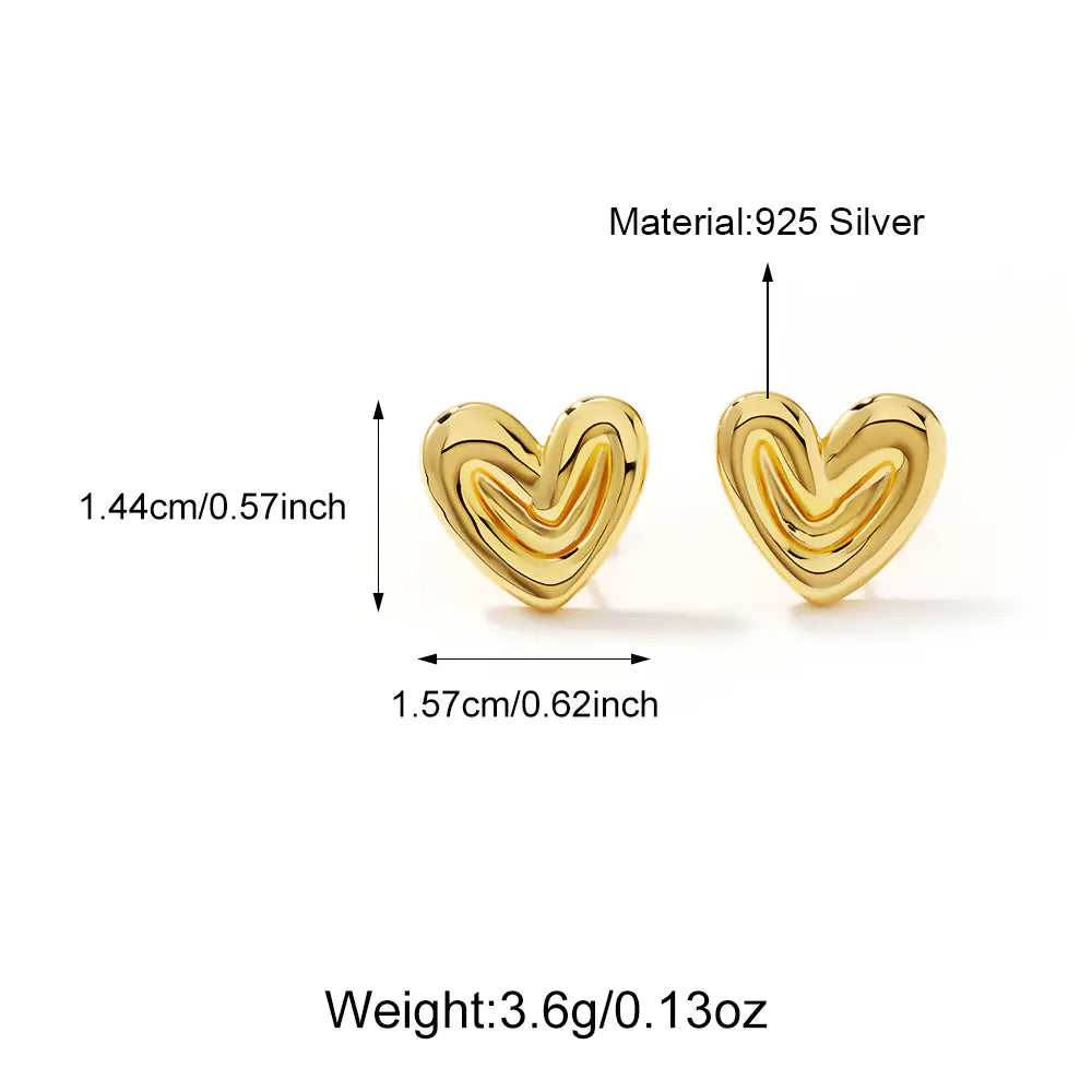 S925 Heart Stripe Earrings Three Sizes Available