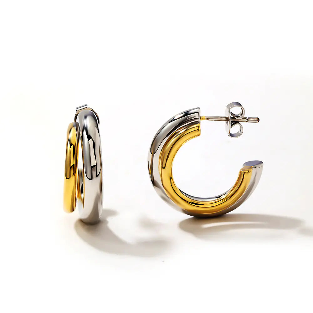 New Fashion 925 Sterling Silver Two-Tone Stud