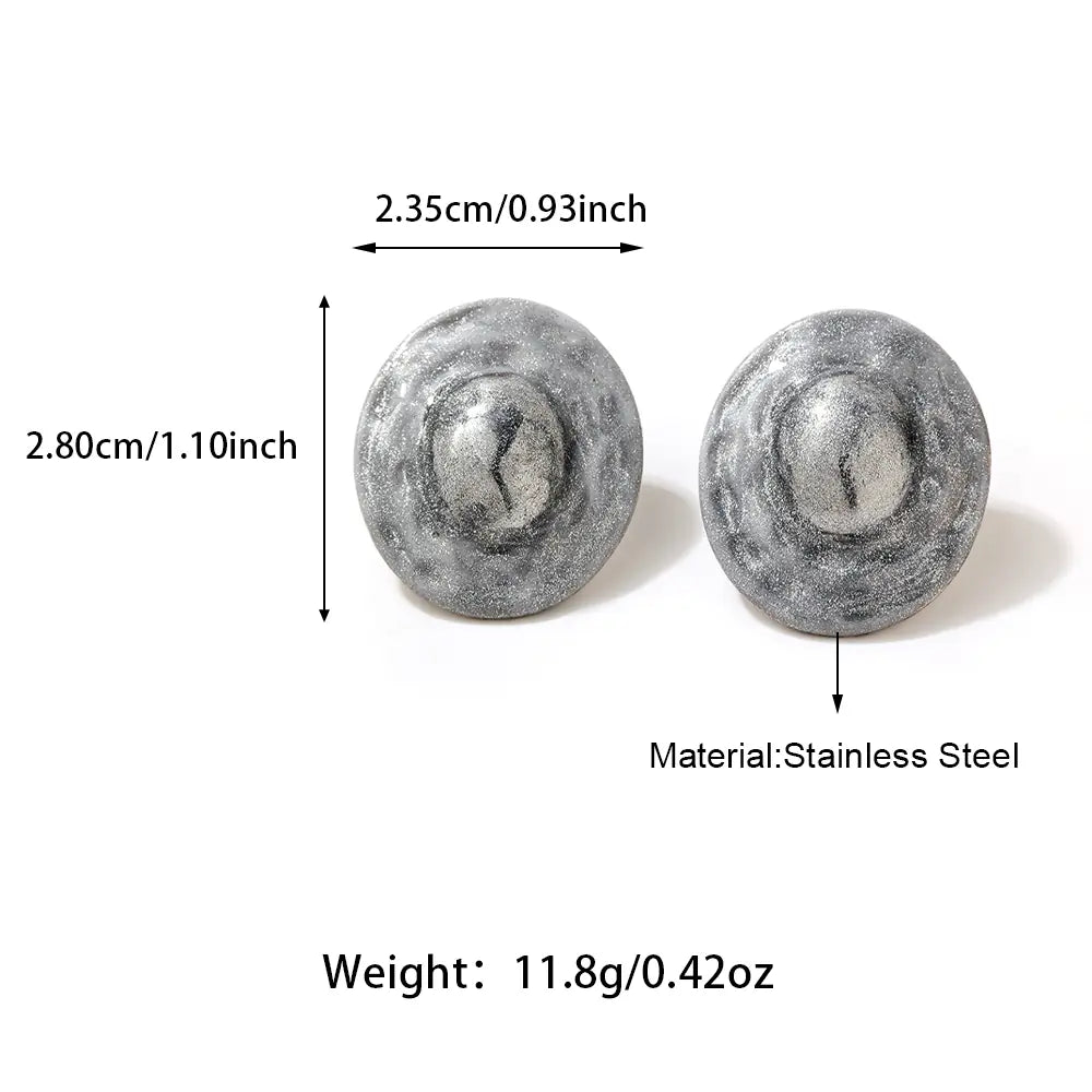 Stainless Steel White Gold Unique Stone Shape Earrings