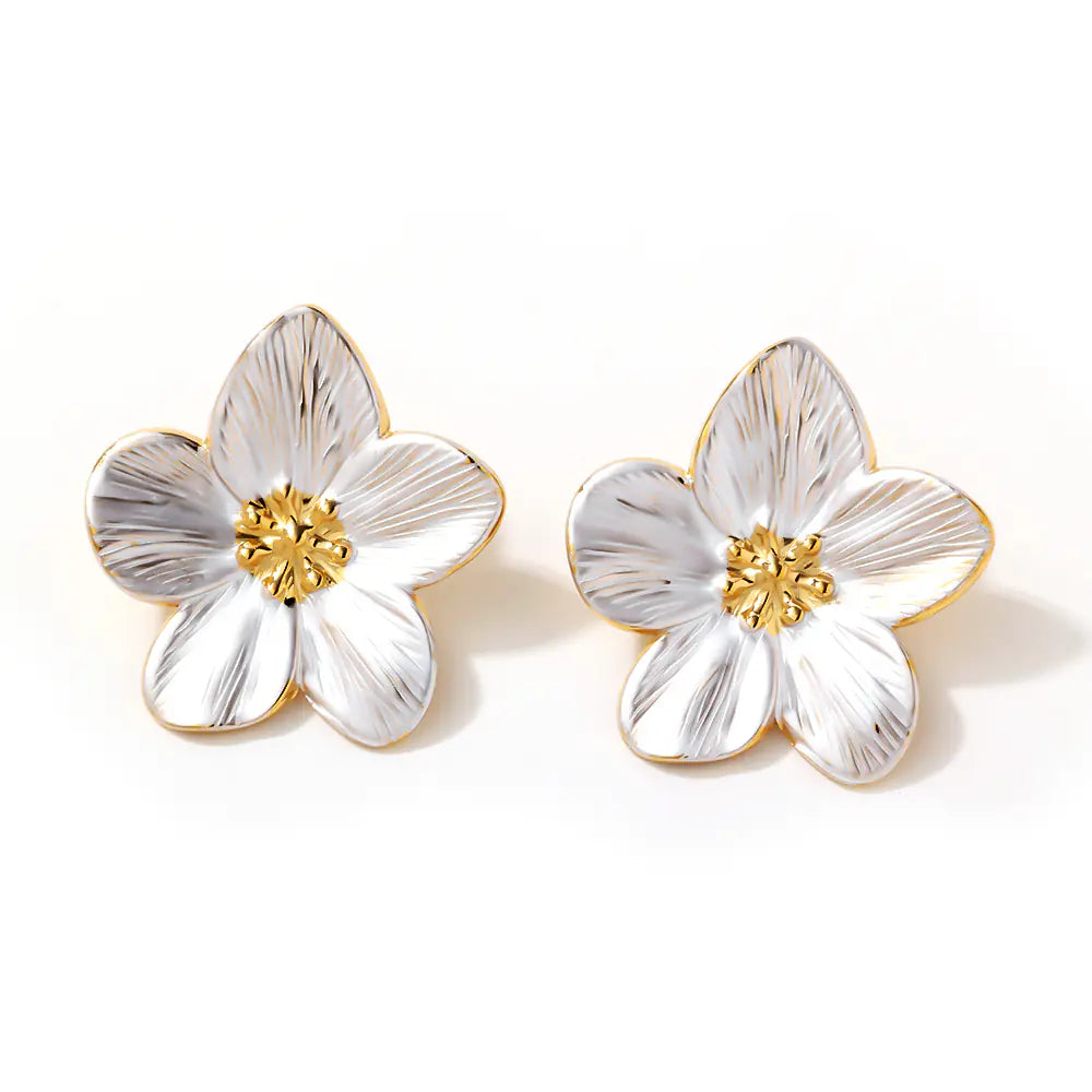 Exquisite Flower Design Gold Plated Stainless Steel Stud Earrings