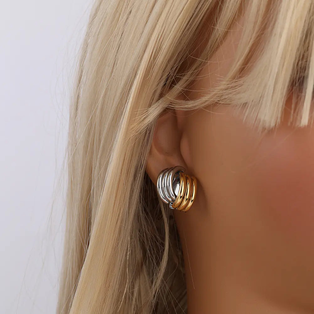Fashion Stainless Steel Two Tone 18K Gold Earrings