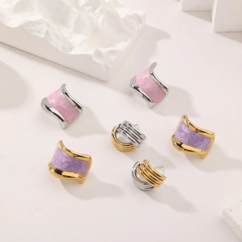 Fashion Stainless Steel Two Tone 18K Gold Earrings