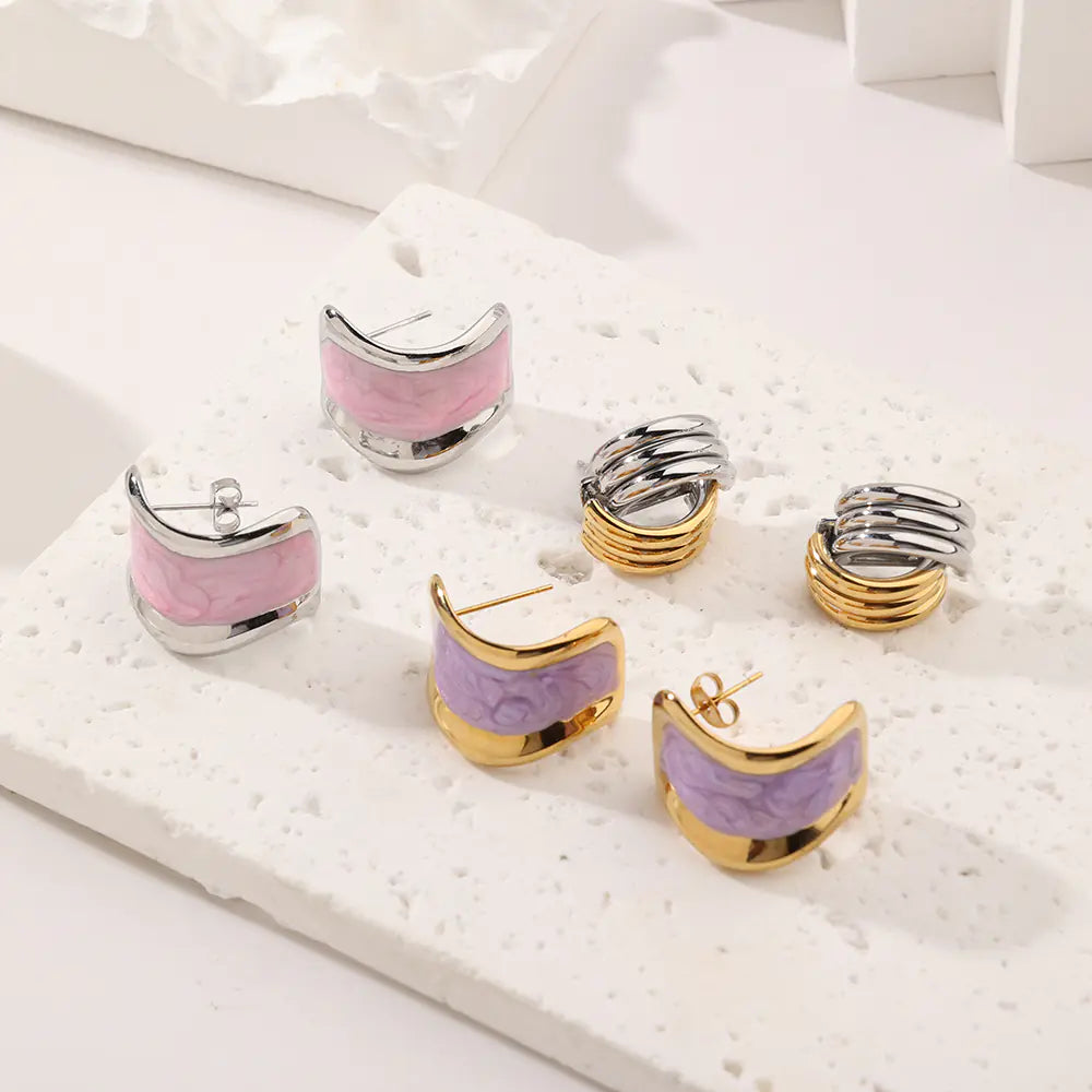 Fashion Stainless Steel Two Tone 18K Gold Earrings