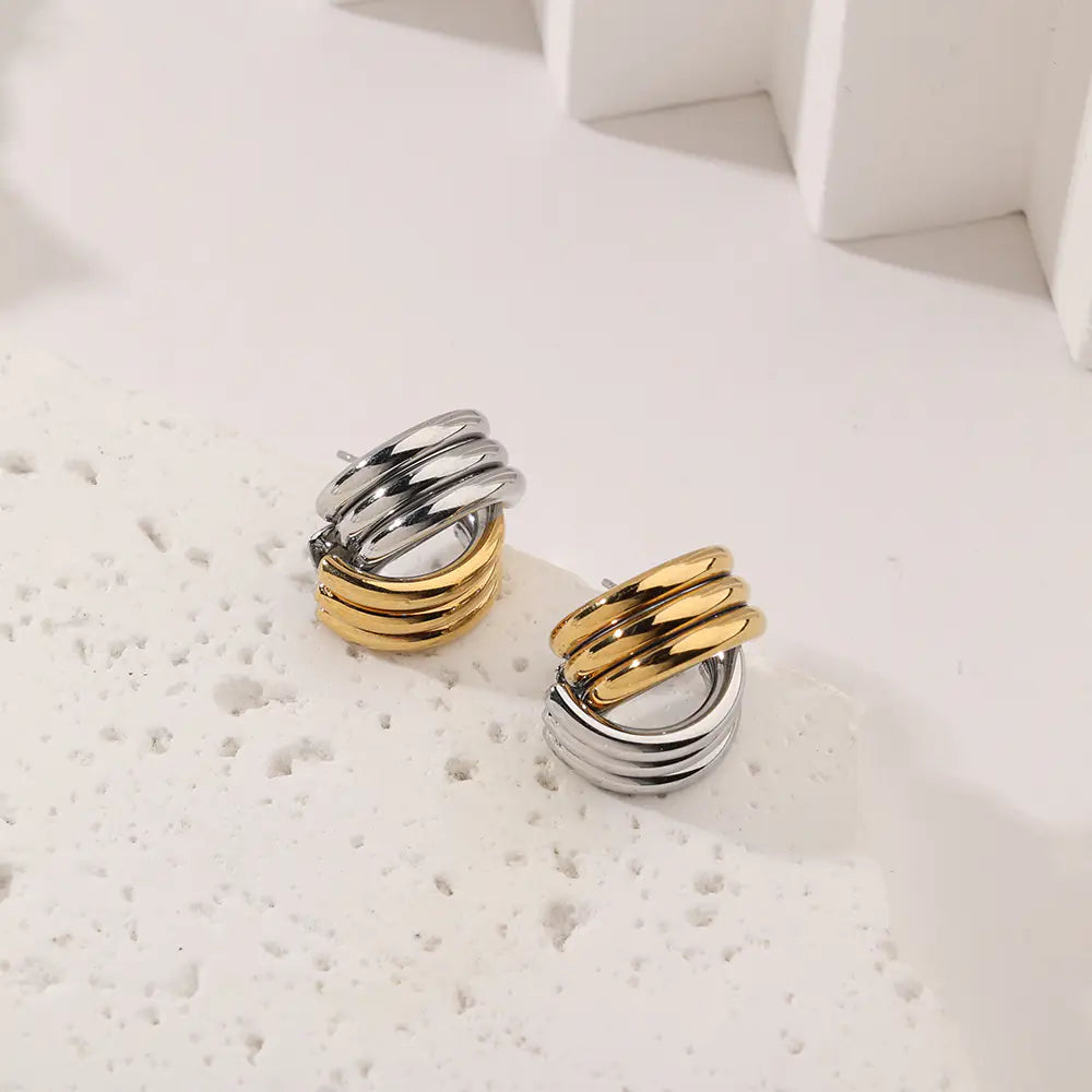 Fashion Stainless Steel Two Tone 18K Gold Earrings