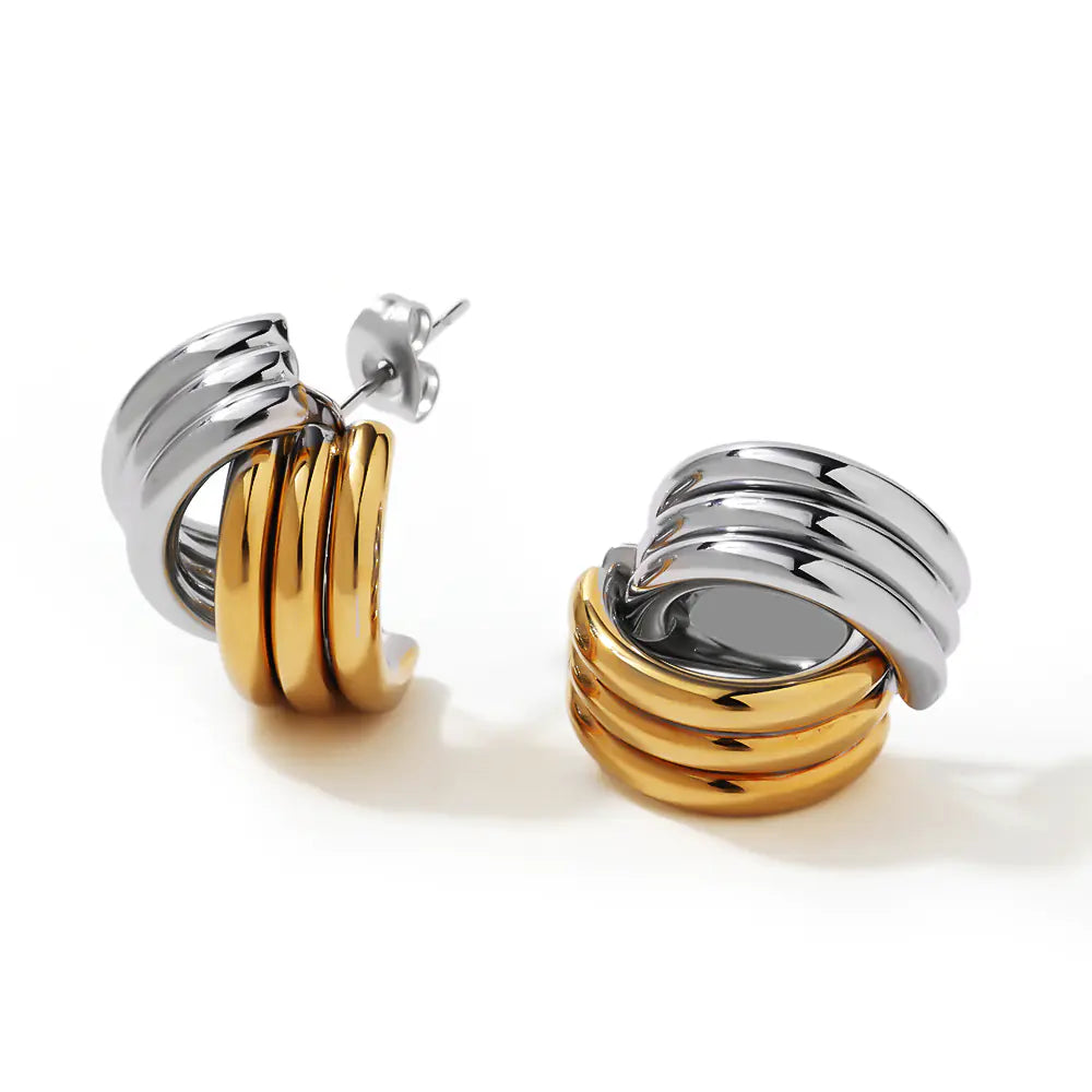 Fashion Stainless Steel Two Tone 18K Gold Earrings