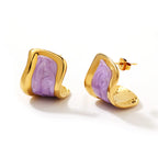 Fashion Stainless Steel Pink Enamel Irregular Earrings
