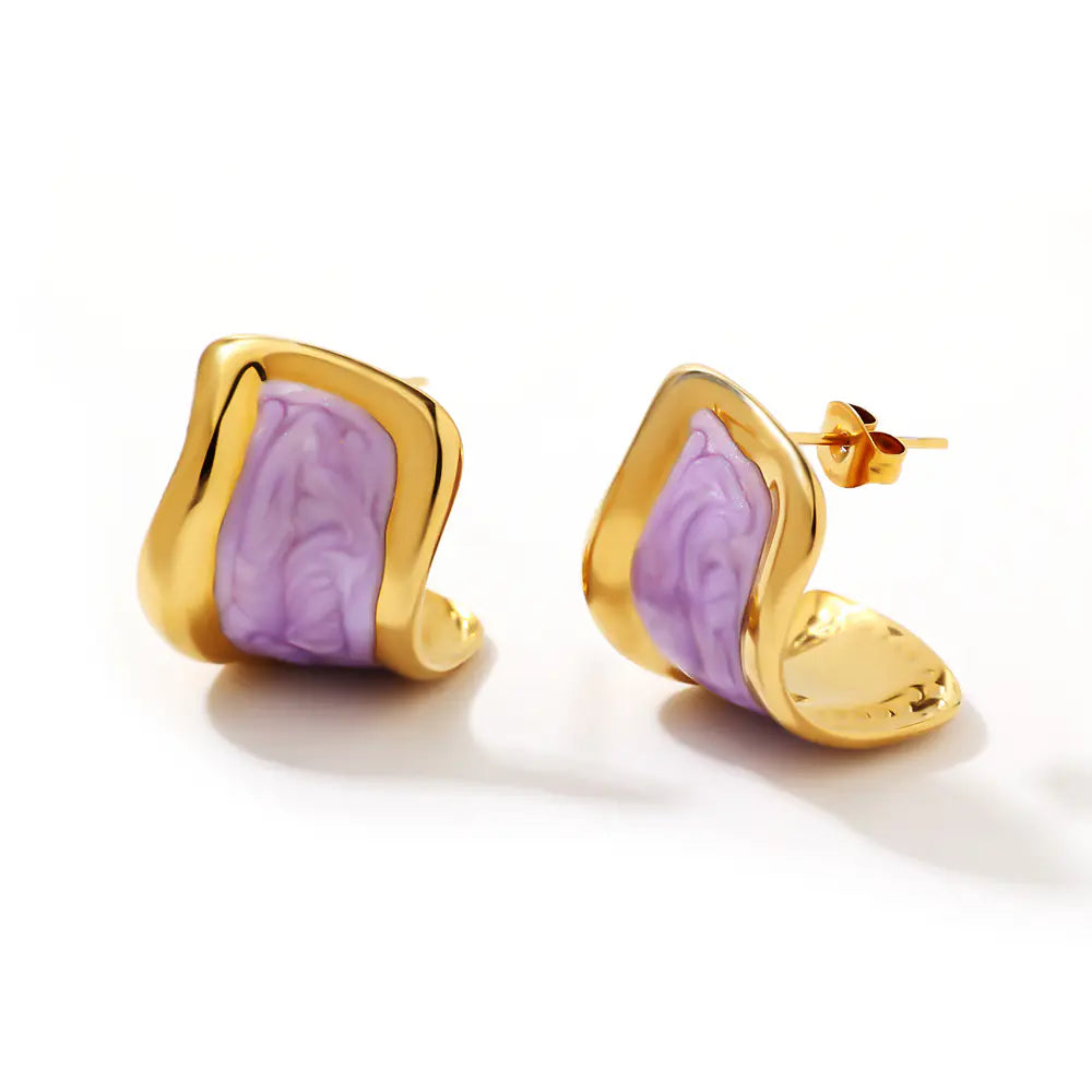 Fashion Stainless Steel Pink Enamel Irregular Earrings