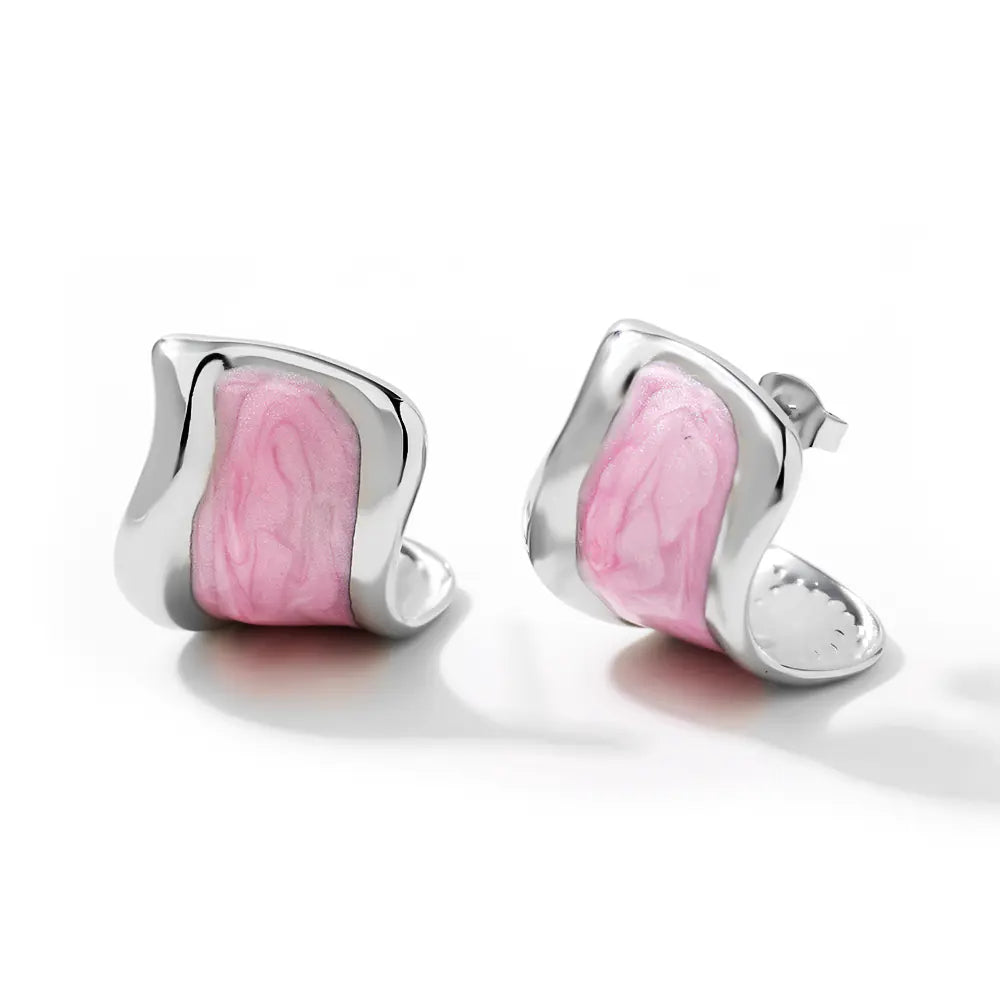 Fashion Stainless Steel Pink Enamel Irregular Earrings