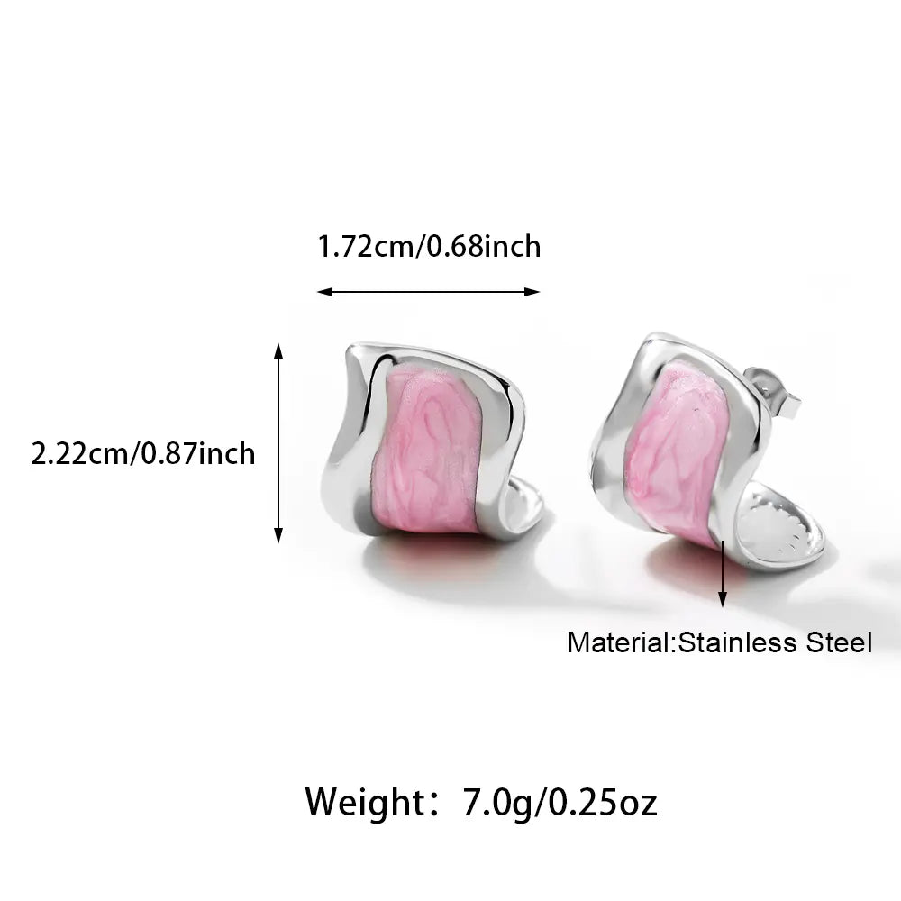 Fashion Stainless Steel Pink Enamel Irregular Earrings