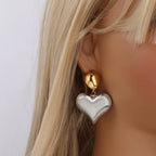 Hot Stainless Steel Two Tone Heart Drop Earrings
