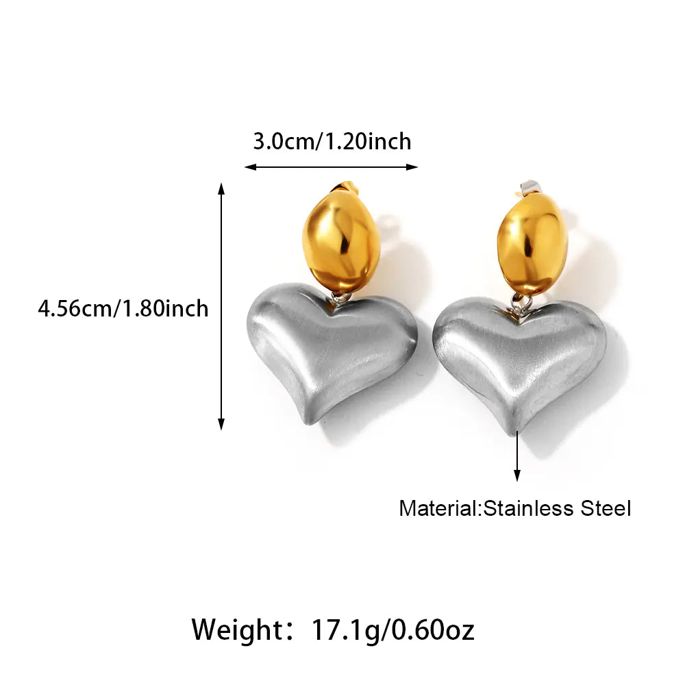 Hot Stainless Steel Two Tone Heart Drop Earrings
