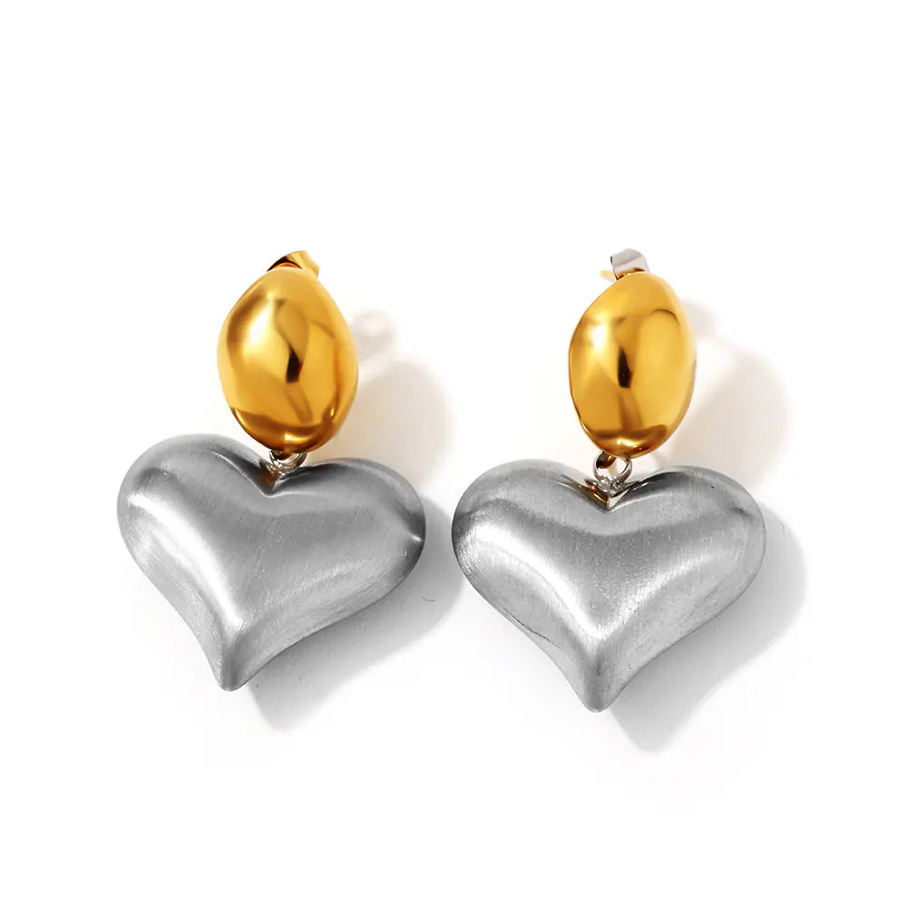 Hot Stainless Steel Two Tone Heart Drop Earrings