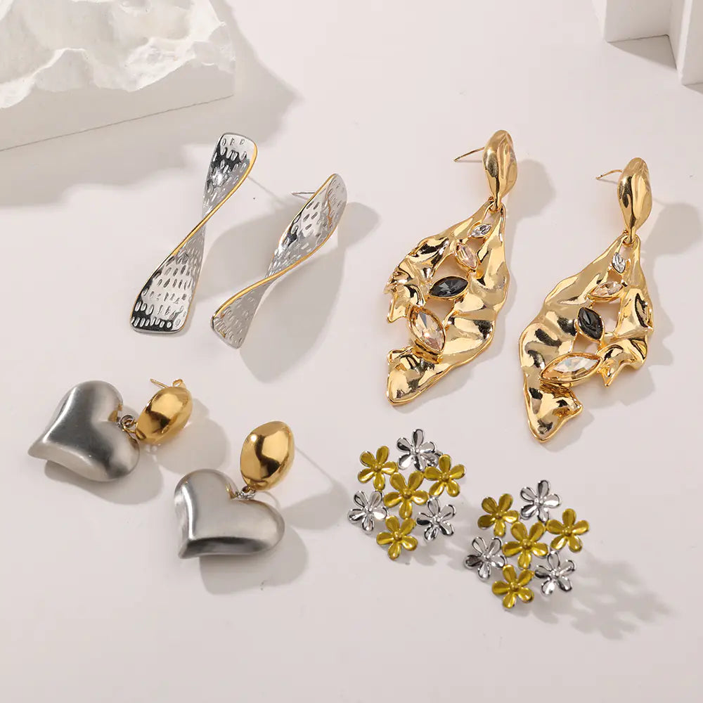 Hot Stainless Steel Two Tone Wave Drop Earrings