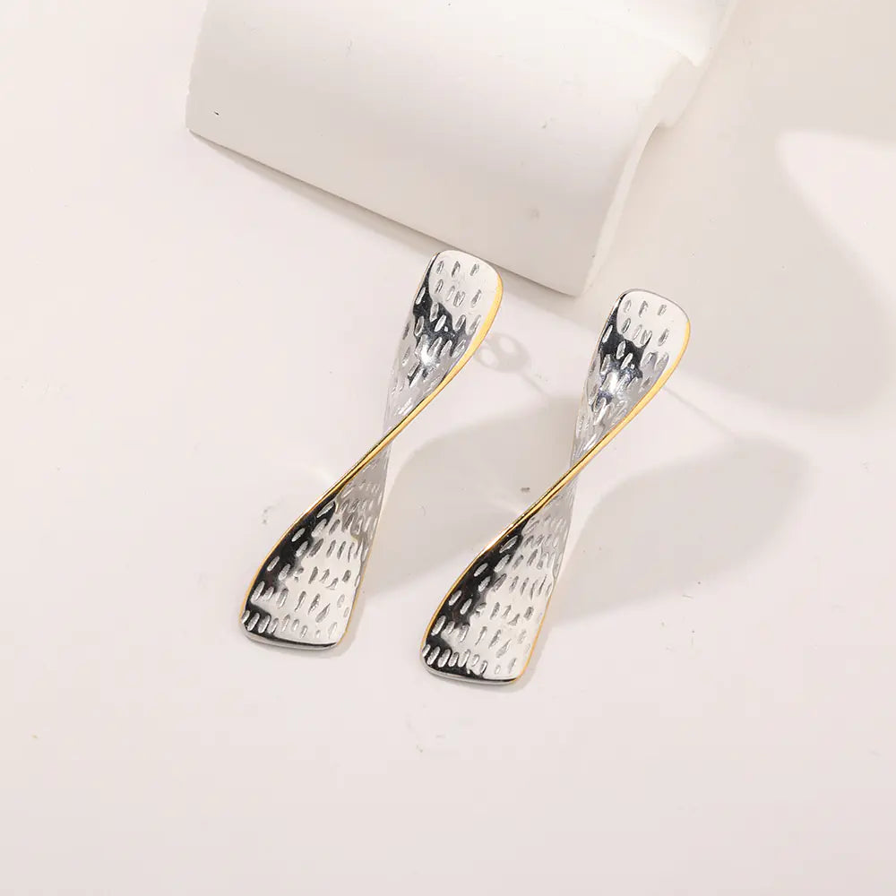 Hot Stainless Steel Two Tone Wave Drop Earrings