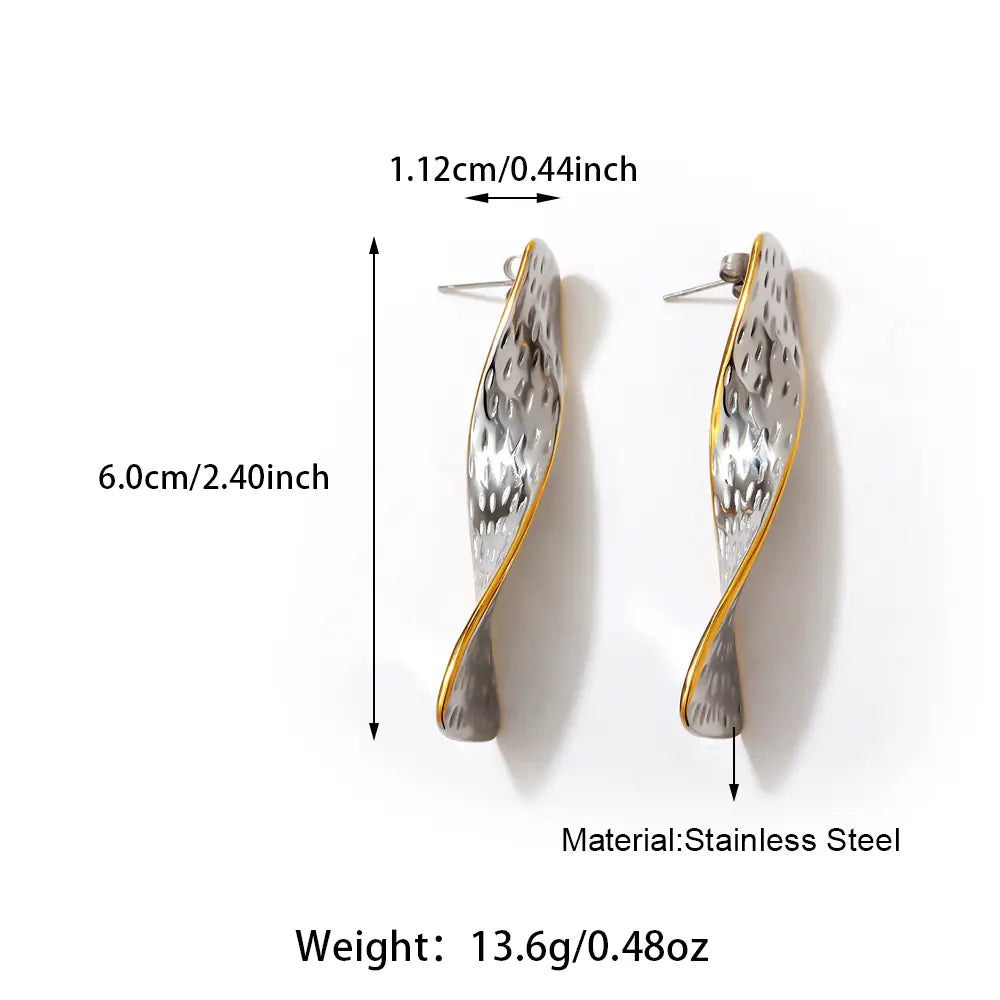 Hot Stainless Steel Two Tone Wave Drop Earrings