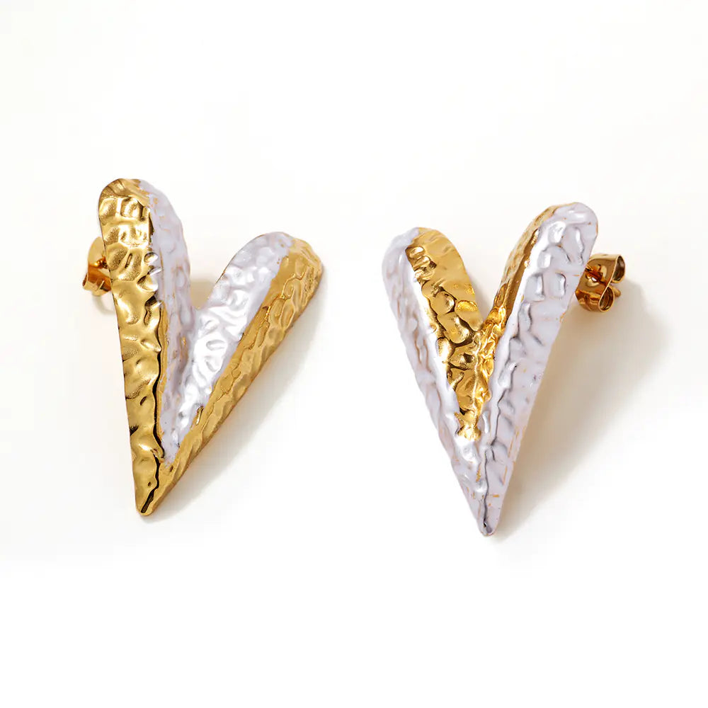 Fashion V-Shape Stub Earring Grooved Texture Stainless Steel