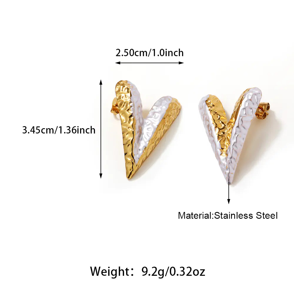 Fashion V-Shape Stub Earring Grooved Texture Stainless Steel