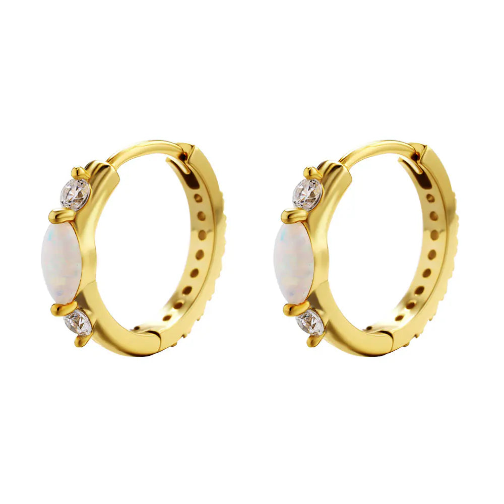 S925 Sterling Silver Opal Hoop Earrings
