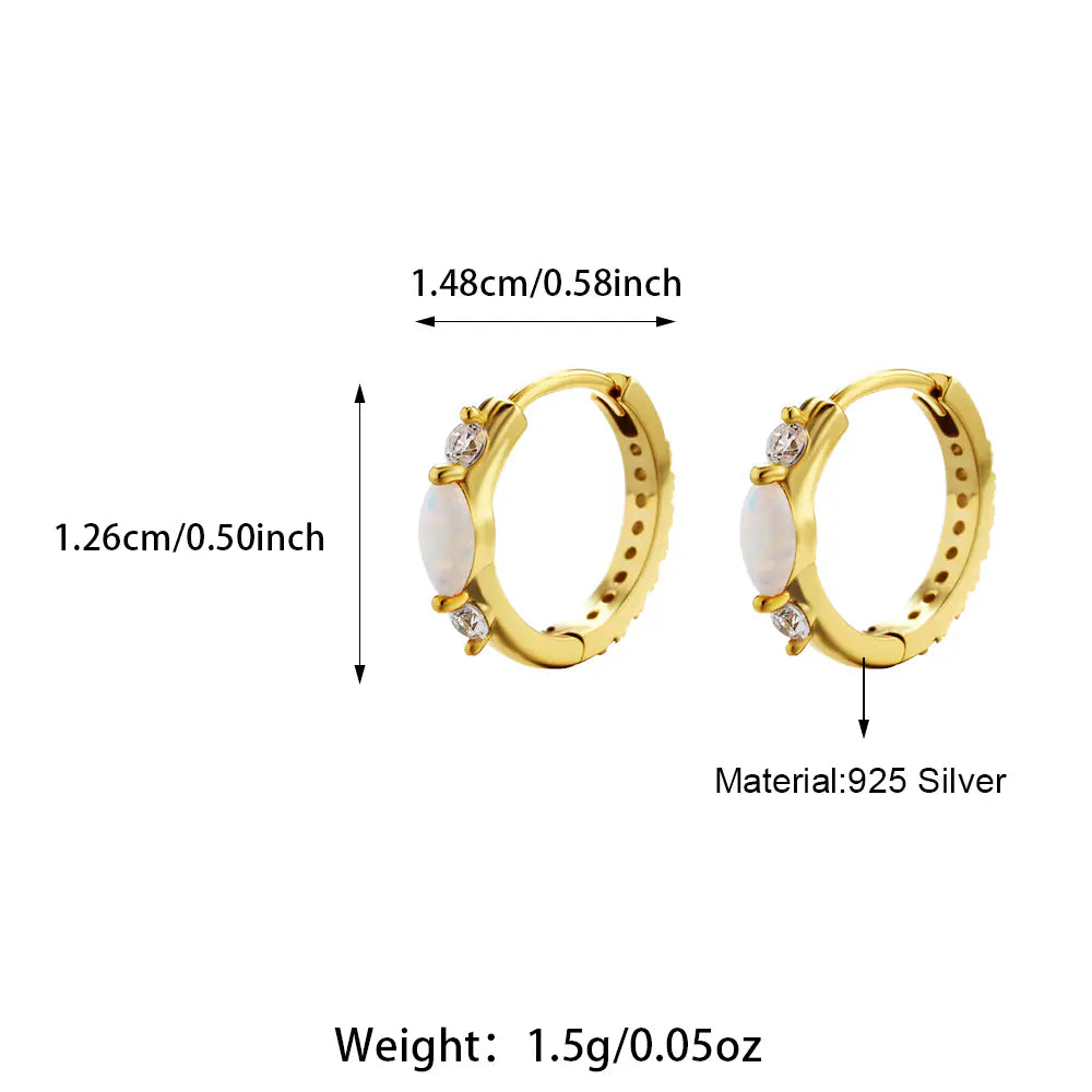 S925 Sterling Silver Opal Hoop Earrings