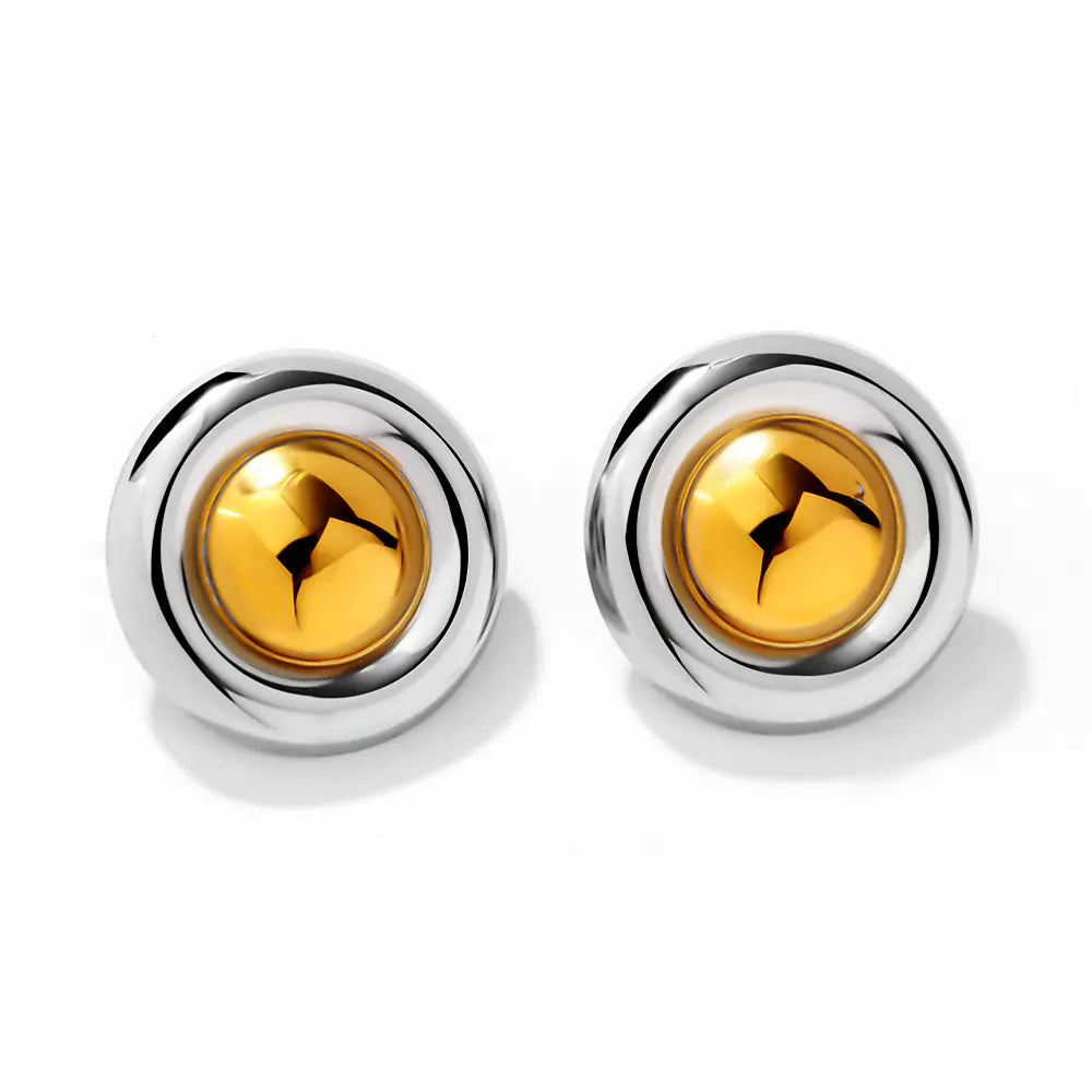 Hot Stainless Steel Gold Pattern Circle Stud Earrings