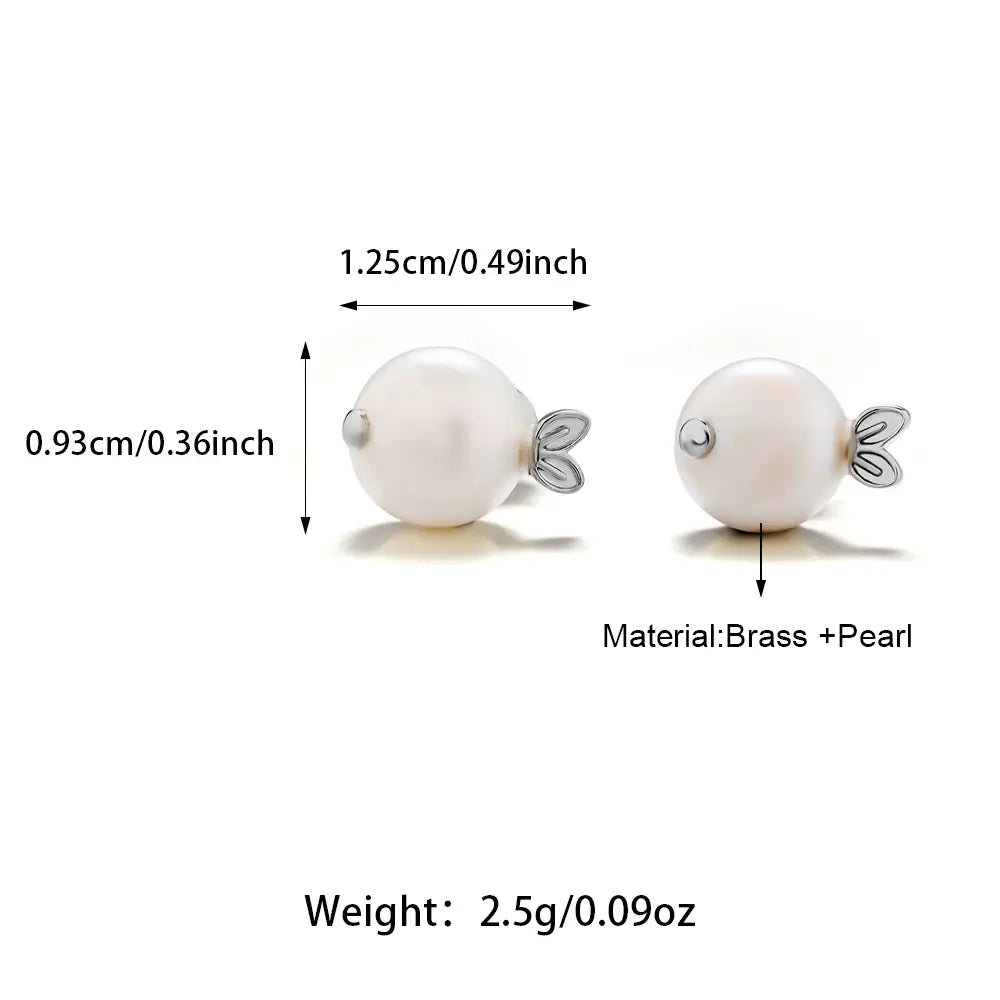 Hot Brass Pearl Fish Stud Earrings