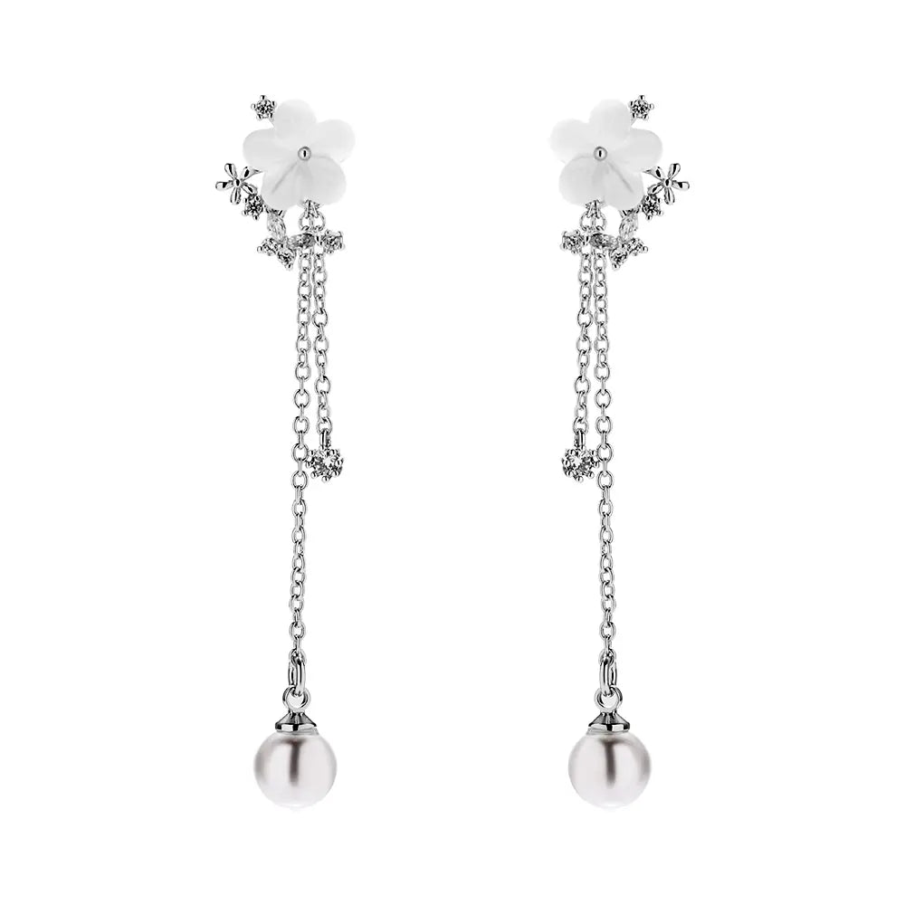 Brass Pearl Flower Stud Earrings