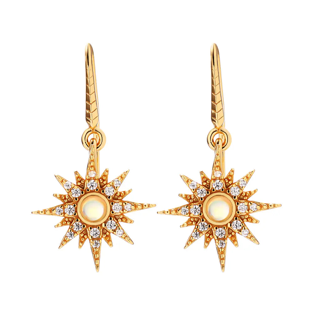 S925 Sun Design Opal Vintage Earrings