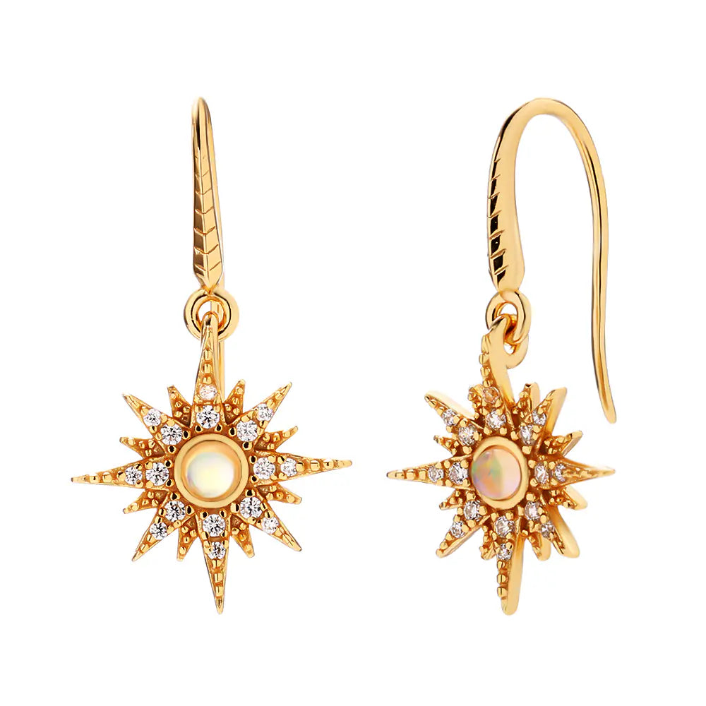 S925 Sun Design Opal Vintage Earrings