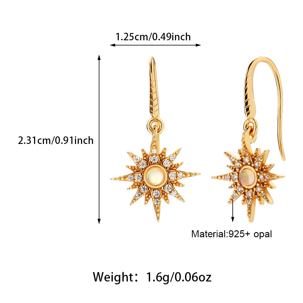 S925 Sun Design Opal Vintage Earrings