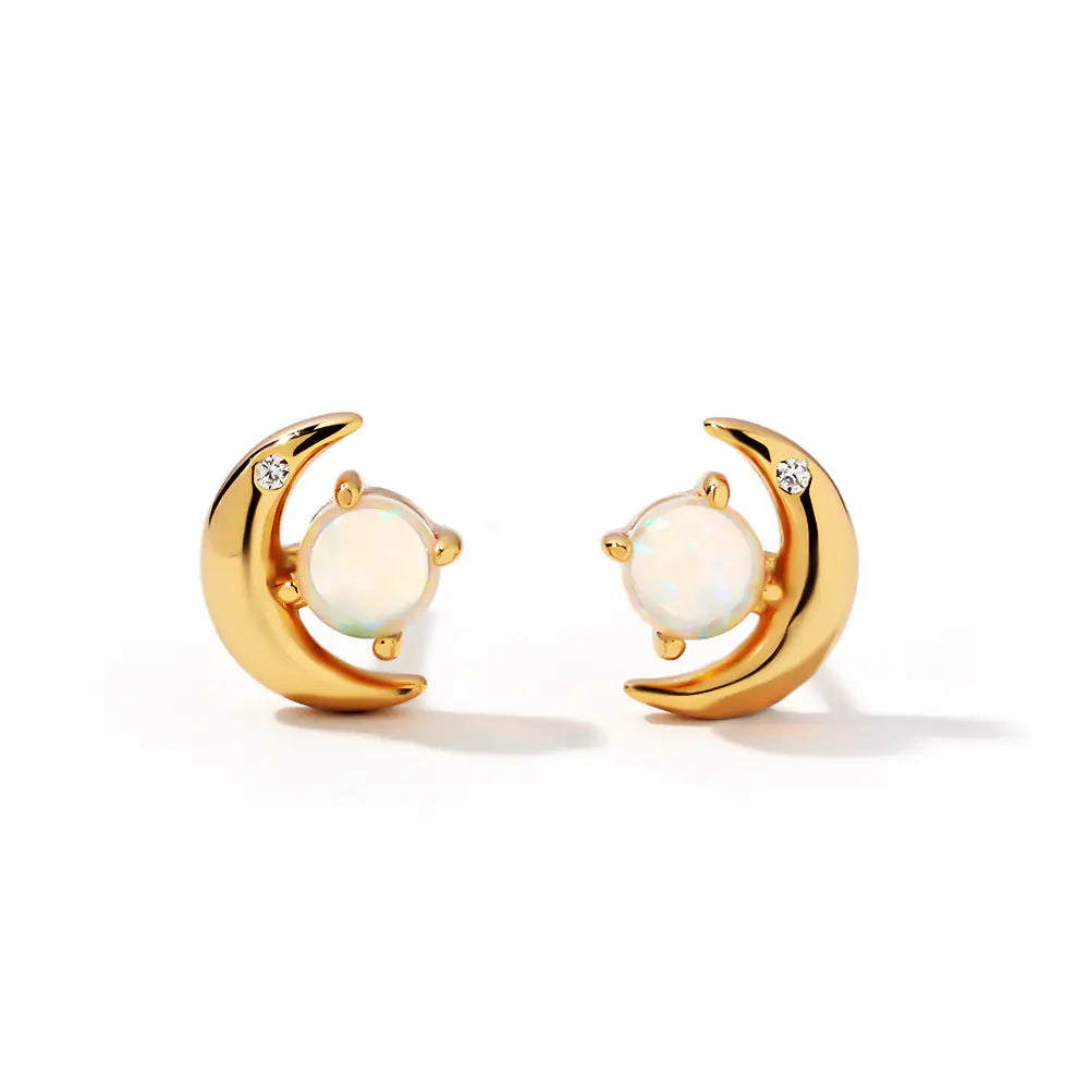S925 Moon Design Opal Vintage Earrings