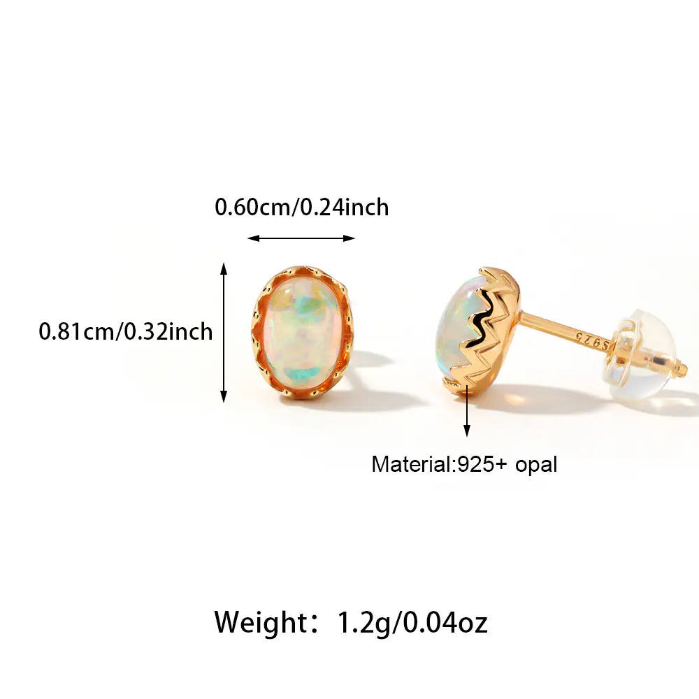 S925 Egg Shape Design Opal Earrings Supplier