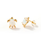 925 Sterling Silver Geometric Turtle Opal Earring
