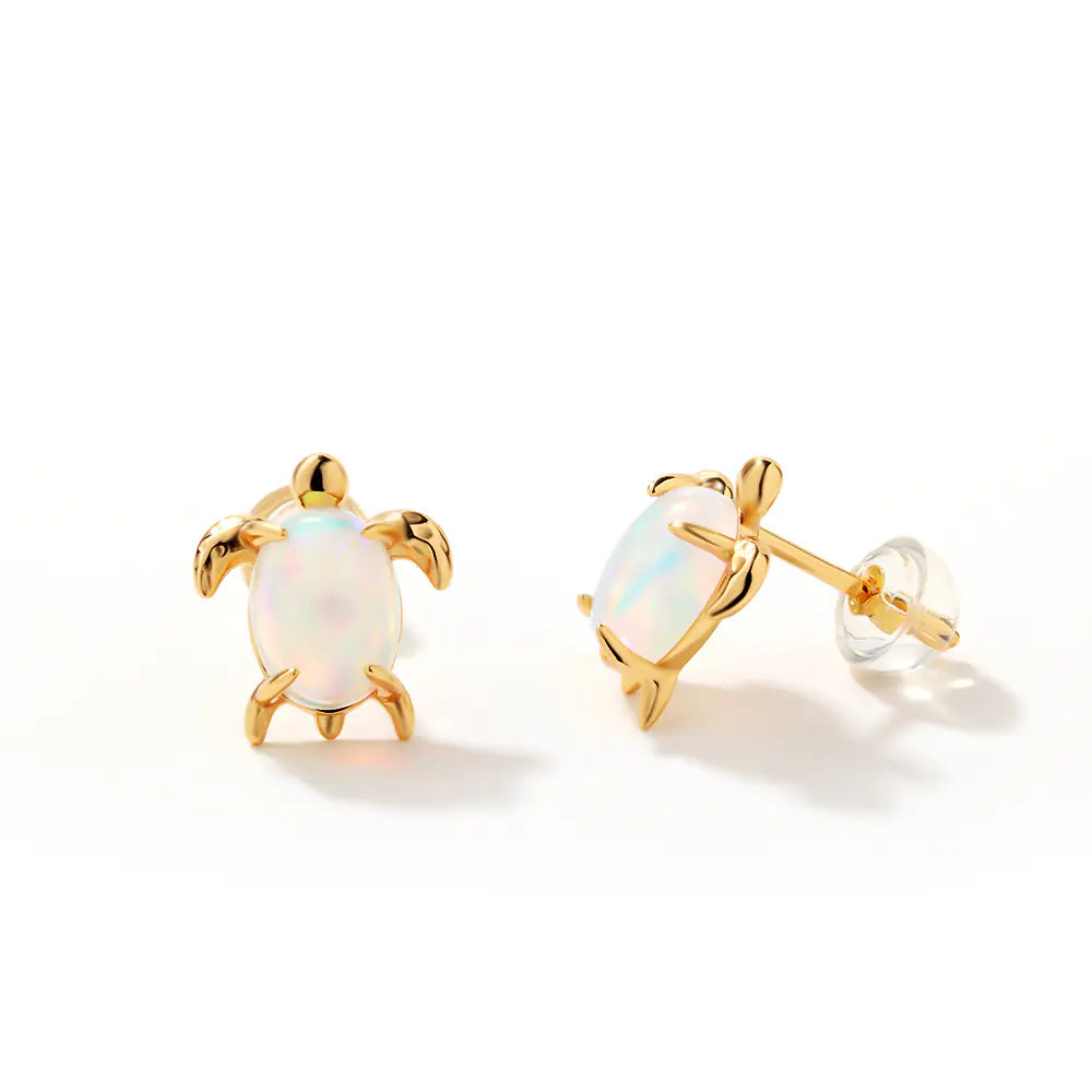 925 Sterling Silver Geometric Turtle Opal Earring