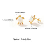 925 Sterling Silver Geometric Turtle Opal Earring
