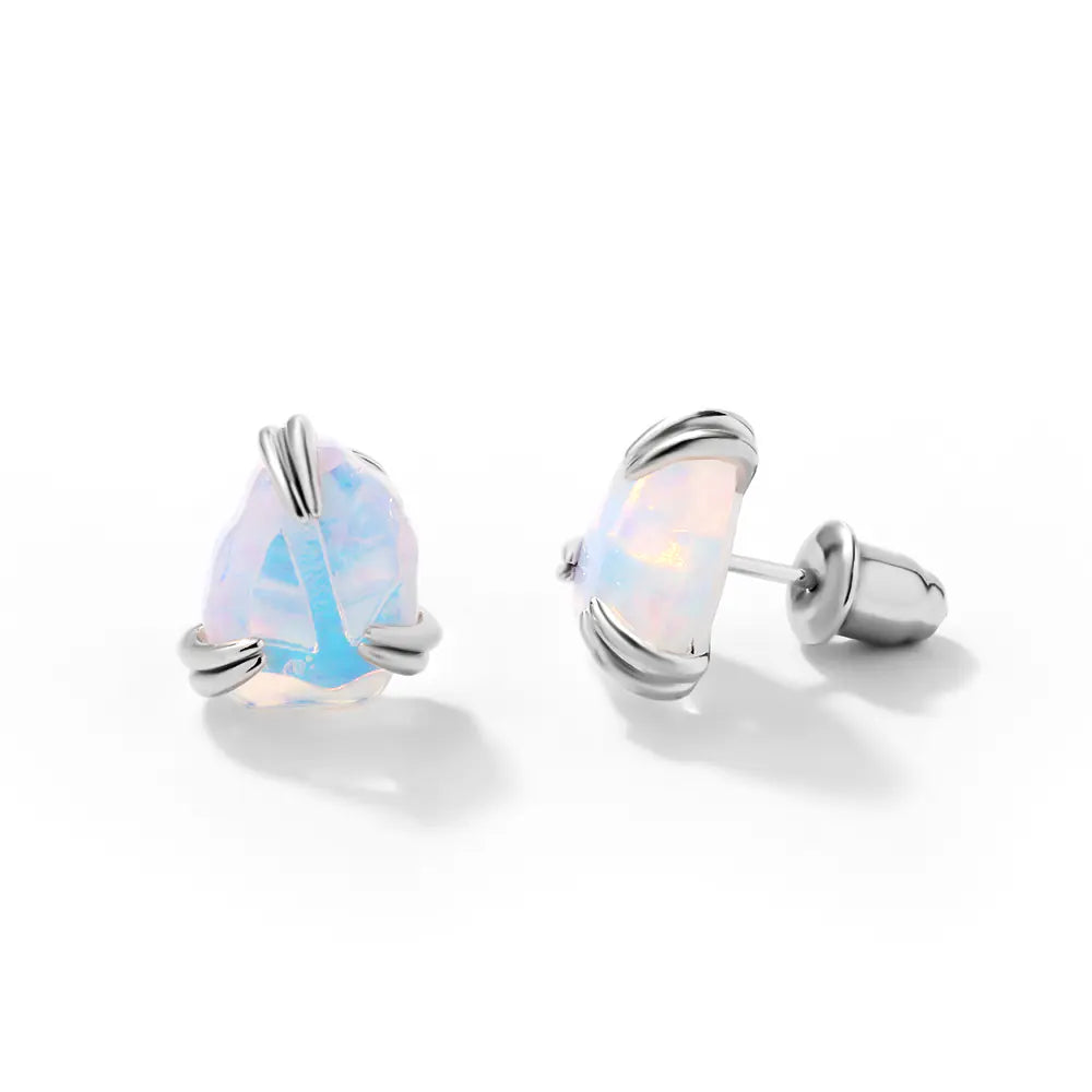 925 Sterling Silver Irregular Fire Opal Earrings