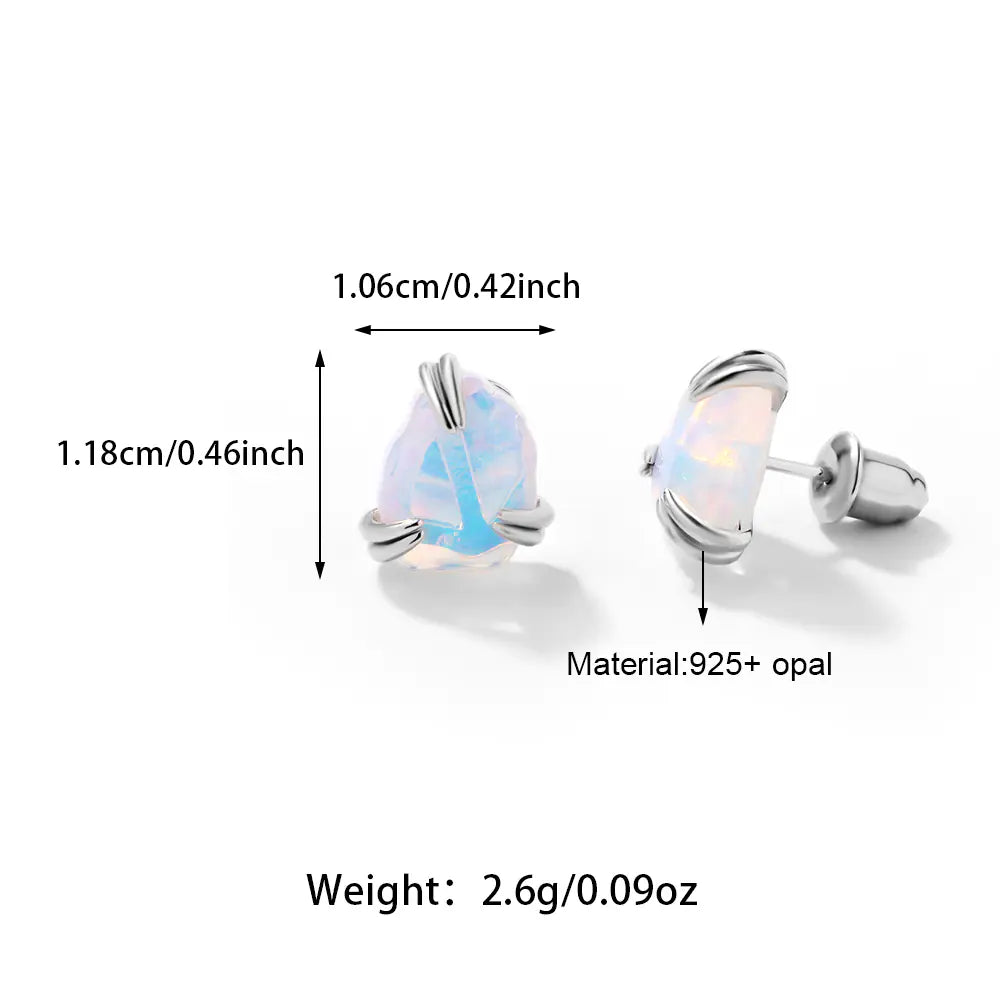 925 Sterling Silver Irregular Fire Opal Earrings