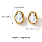 No Tarish Stainless Steel Baroque Pearl Stud Earrings