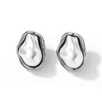 No Tarish Stainless Steel Baroque Pearl Stud Earrings
