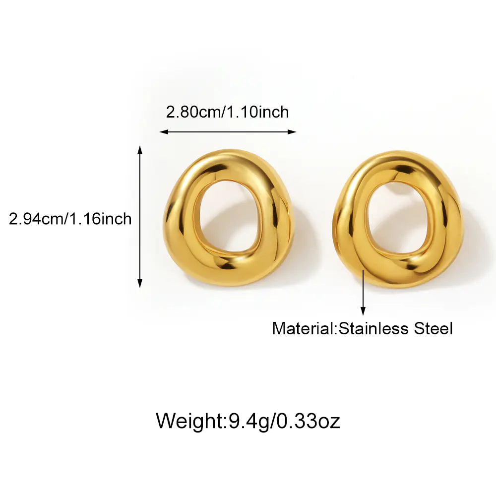 Dainty 18K Gold Oval Hollow Stud Earrings