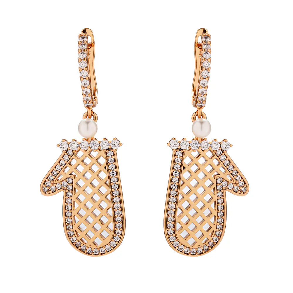 Grid Pearls Inlaid Diamonds Christmas Earrings