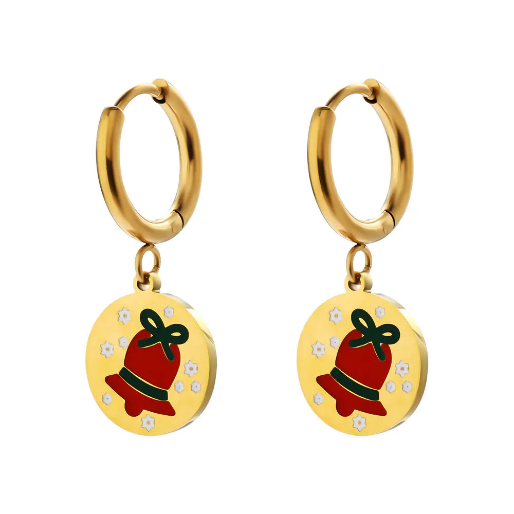 Stainless Steel Cute Enamel Huggie Hoop Christmas Earrings