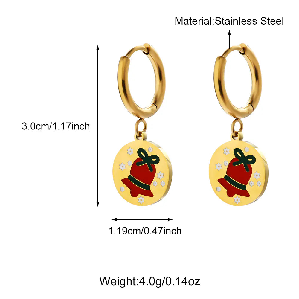 Stainless Steel Cute Enamel Huggie Hoop Christmas Earrings
