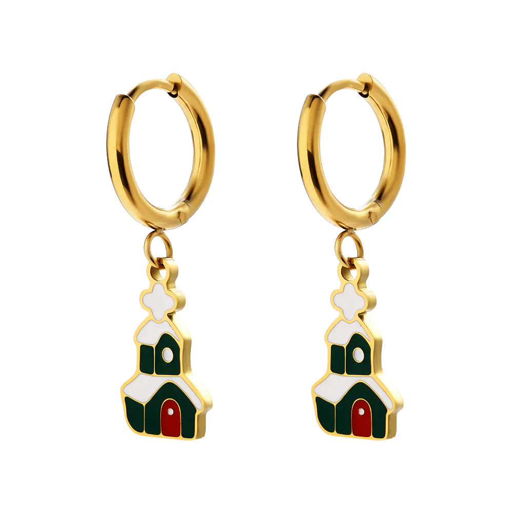 Christmas Tree Stainless Steel Hoop Earrings Luxury