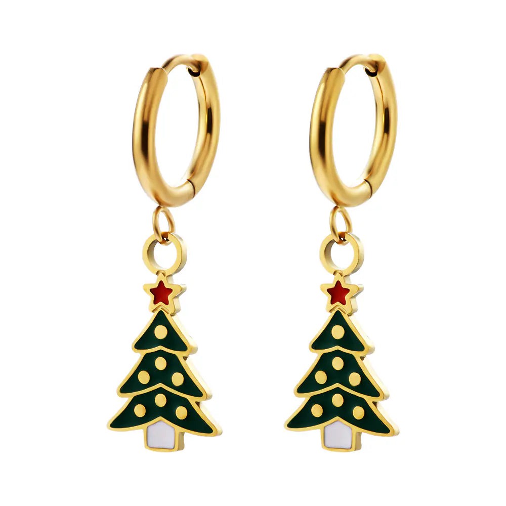 Christmas Tee Oil Drop Stainless Steel Hoop Earrings