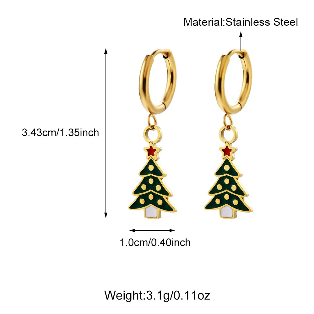 Christmas Tee Oil Drop Stainless Steel Hoop Earrings