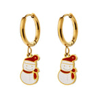 Stainless Steel Christmas Hoop Earrings with Tree Snowman