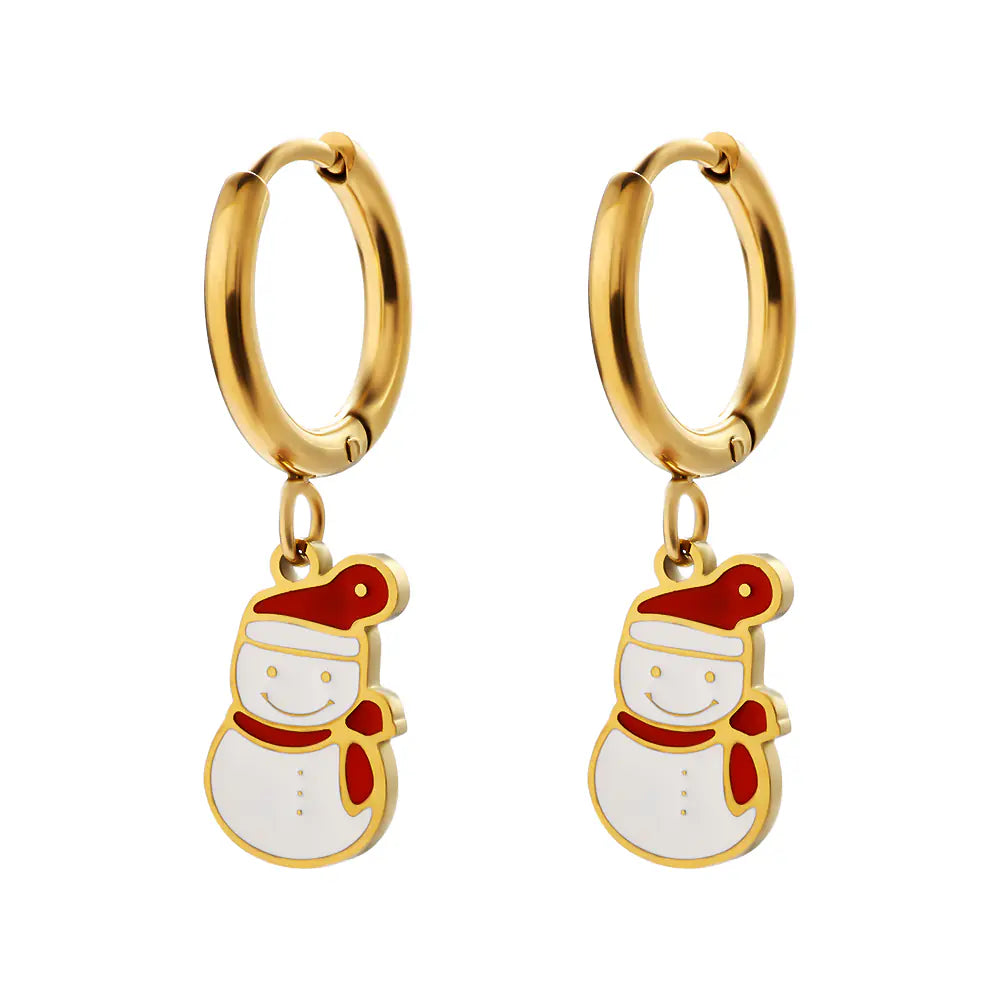 Stainless Steel Christmas Hoop Earrings with Tree Snowman
