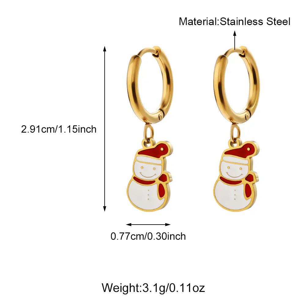 Stainless Steel Christmas Hoop Earrings with Tree Snowman
