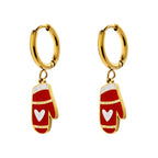 Gold Plated Stainless Steel Hoop Christmas Gloves Earrings
