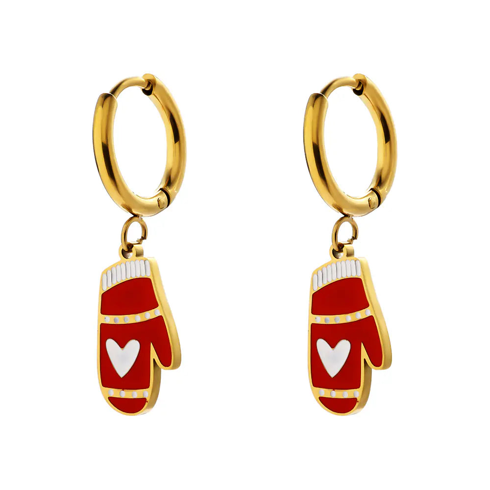 Gold Plated Stainless Steel Hoop Christmas Gloves Earrings